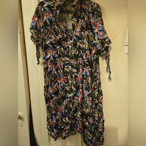 New Look Navy Tropical Floral Button-Front Top